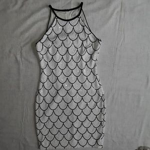 White Sequin Scalloped Cocktail Dress